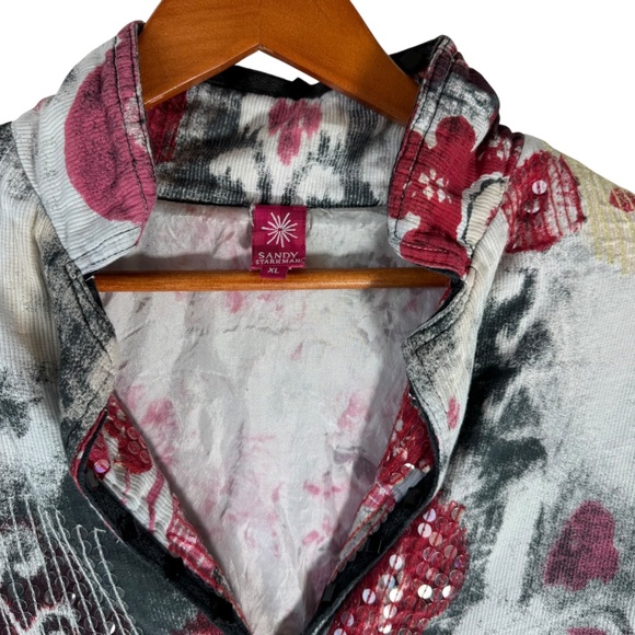 Sandy Starkman Vintage Cotton Sequin Detailed Button Front Jacket Sz XL - Picture 3 of 6